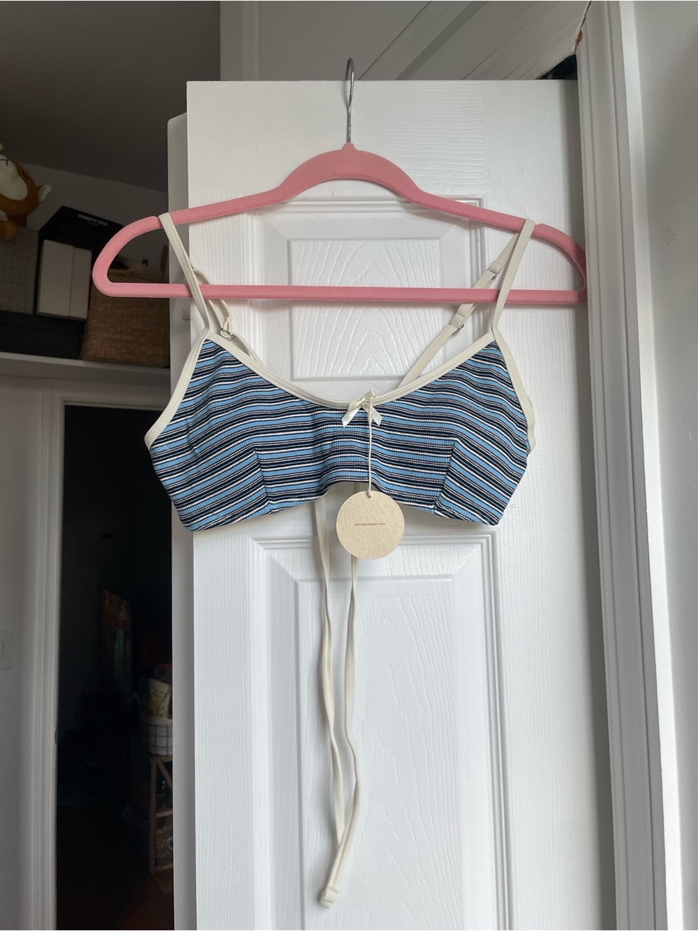 Blue Striped Bowknot Tank Style Bikini Top
